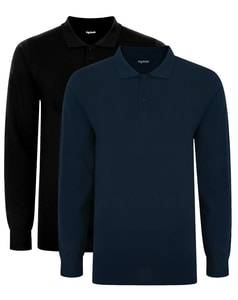 Bigdude Twin Pack Long Sleeve Polos Tall Black/Navy